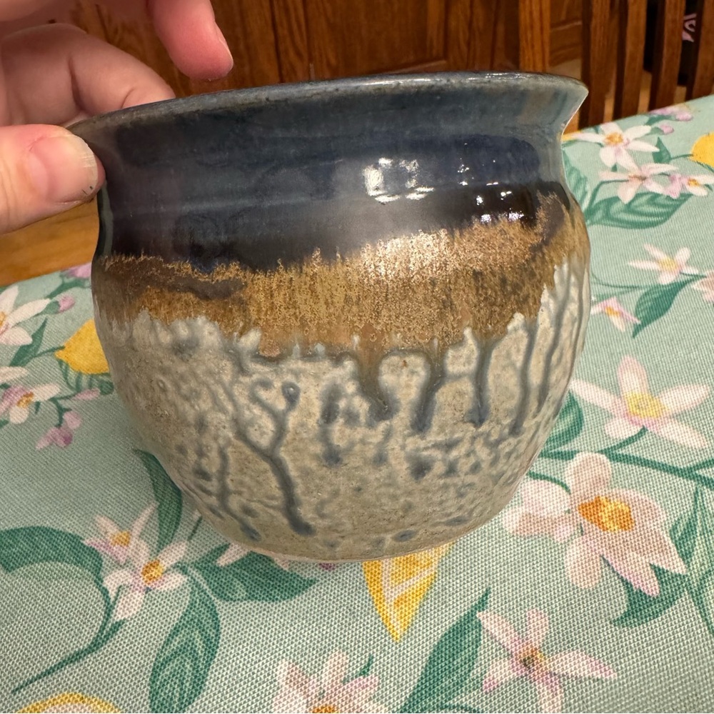 Handcrafted Blue and Brown Ceramic butter crock - Picture 6 of 6